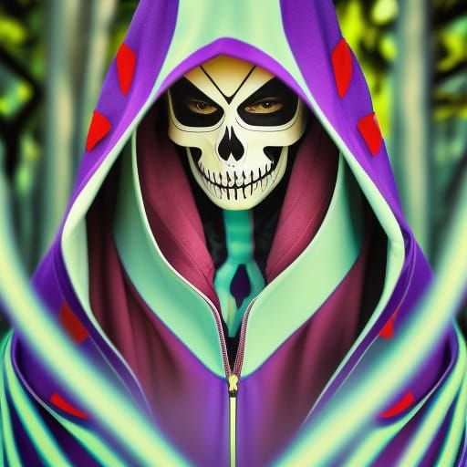 Vibrant Grim Reaper Skeleton in Manga Style