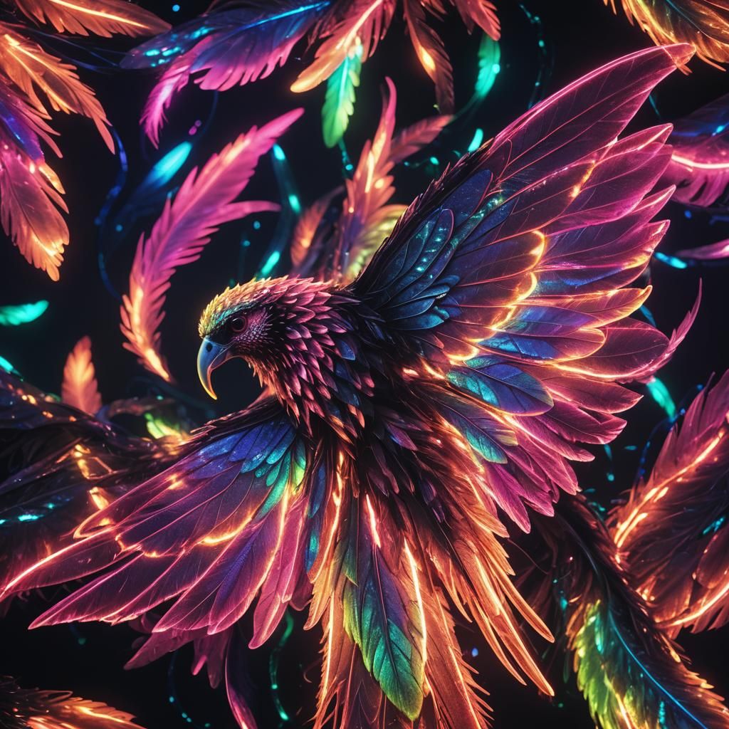 Fluorescent Winged Creature Soaring in Darkness