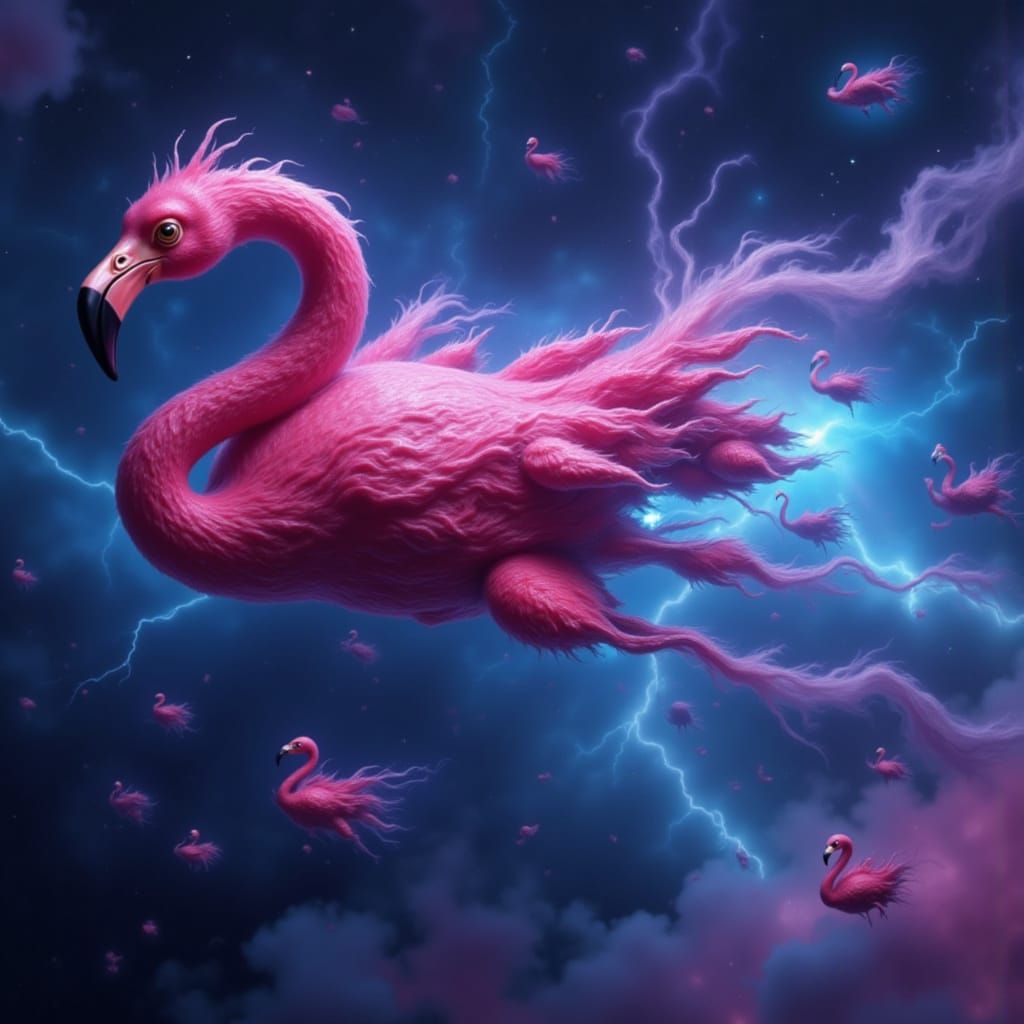 Flamingo Spaceship Soars Through Cosmic Nebula