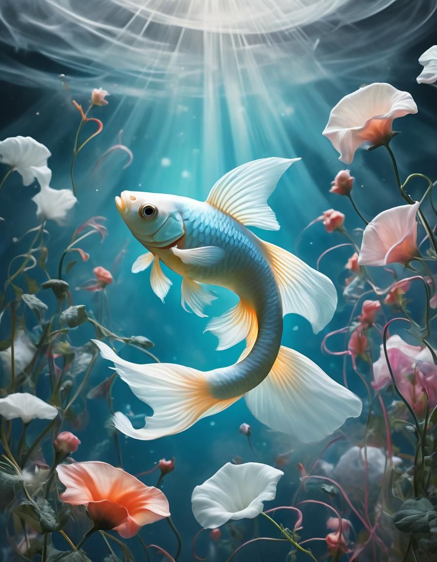 Cloud Tail Goldfish Floats in Bindweed Sky