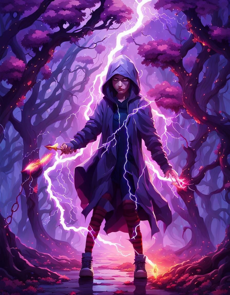 Hooded Girl Wields Lightning in Dark Prison