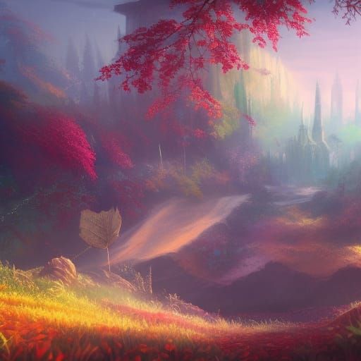 Colorful Loose Leaves in Detailed Matte Painting