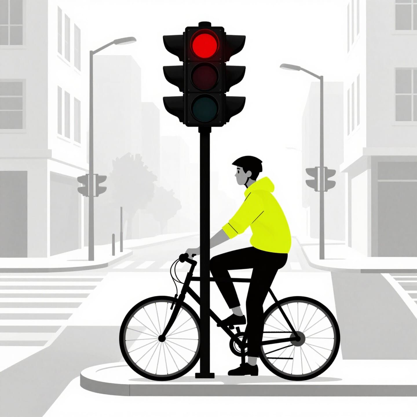 Cyclist at Red Light Dynamic Urban Illustration