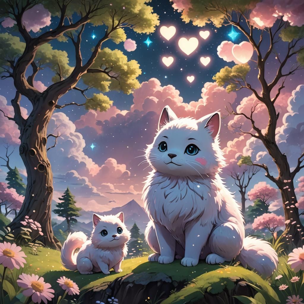 Enchanting Anime Creatures in a Magical Landscape