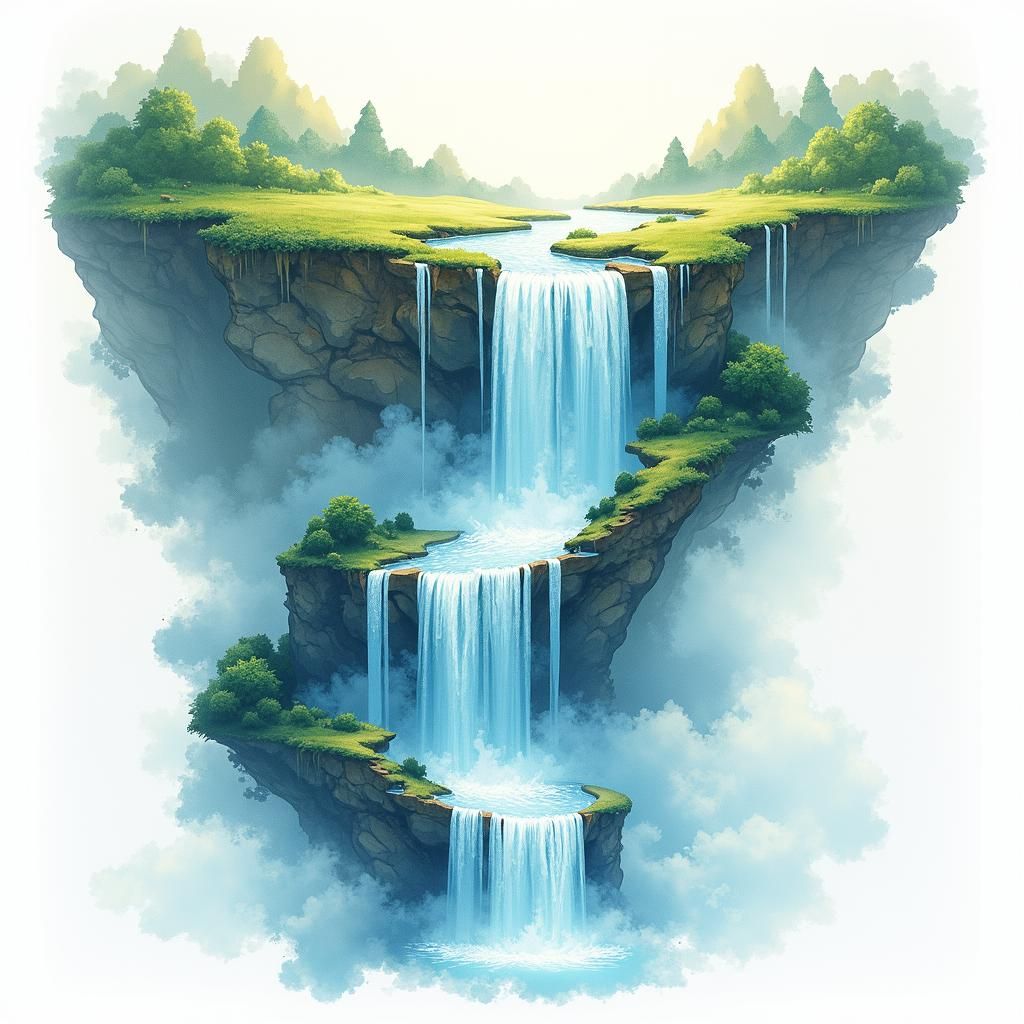 Waterfall Ribbon Infographic Chart in Watercolor Style