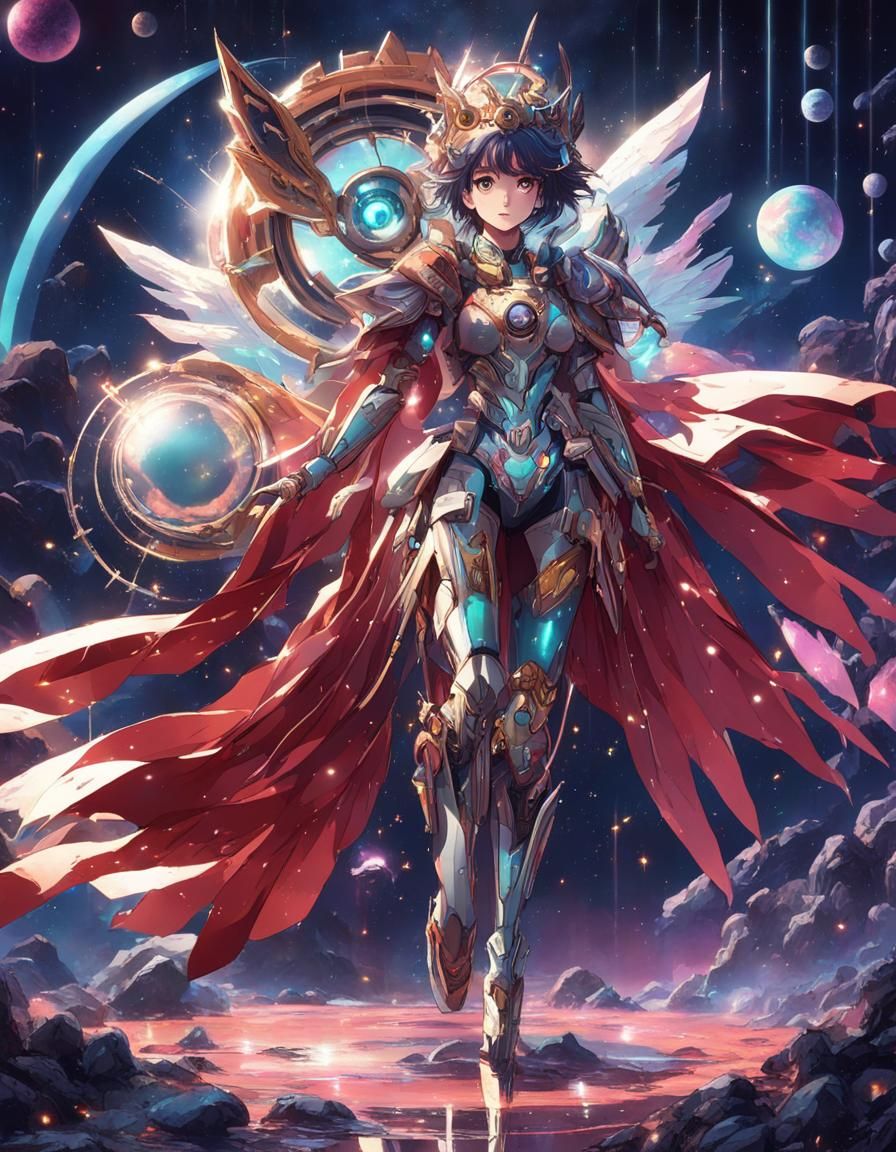 Cyberpunk Heroine in Dreamy, Vibrant Alien Landscape