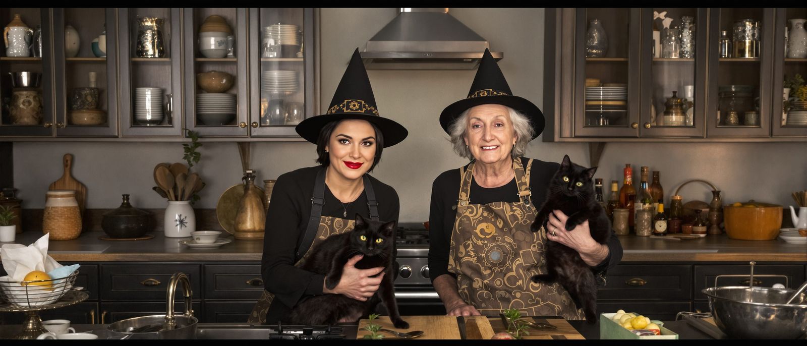 Witches Cook Together in a Studio Kitchen