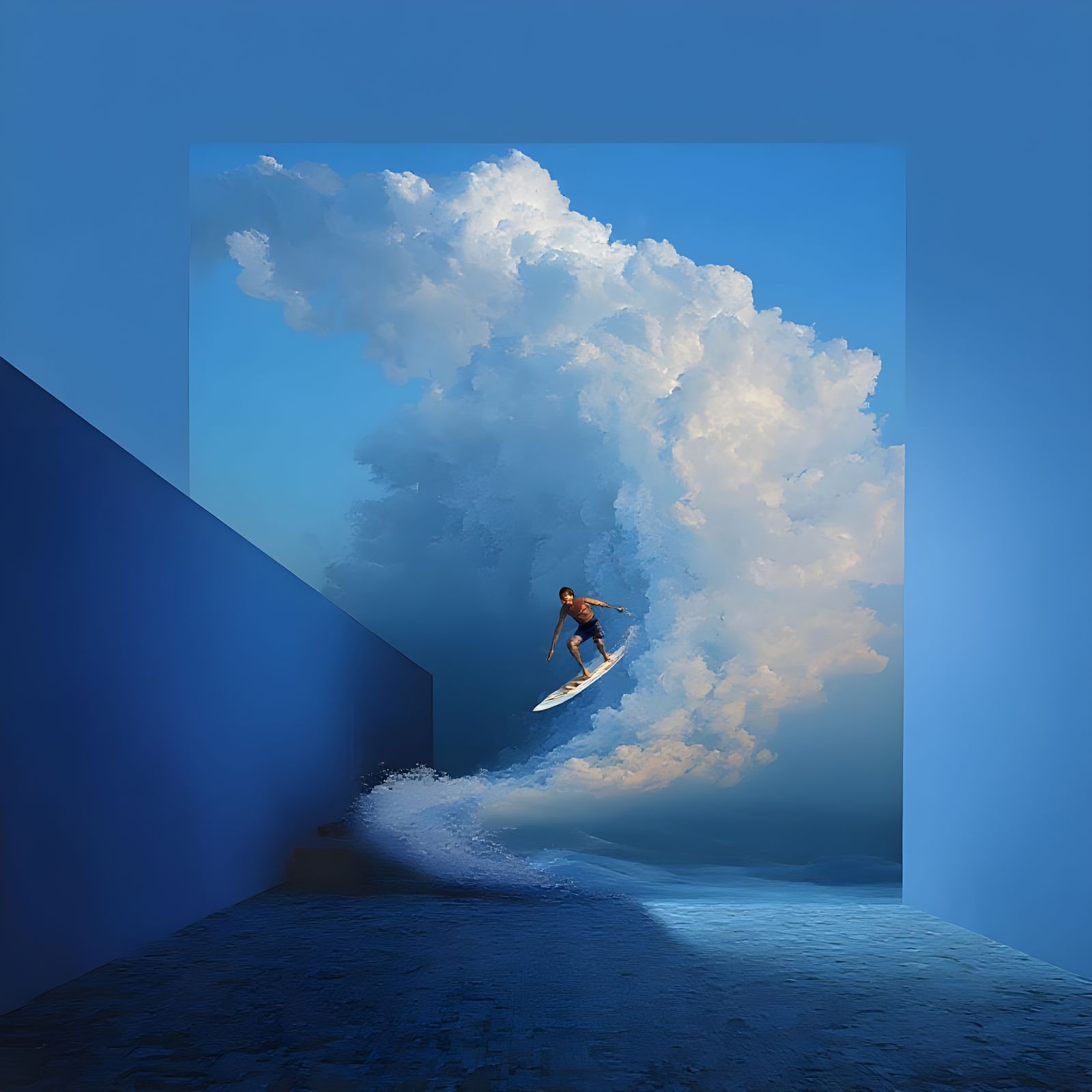 Surfer Rides a Blue Cloud Wave