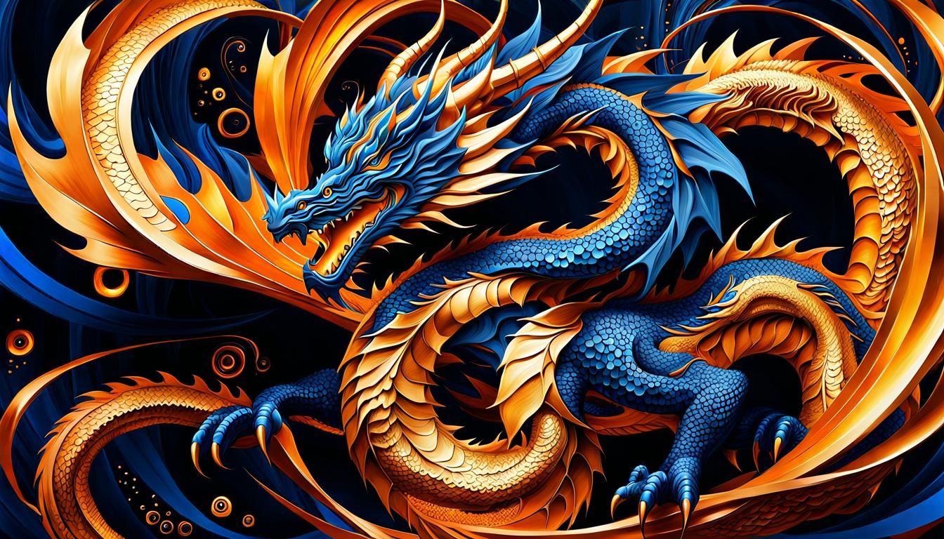 Gold Dragon in Elemental Abstract Style