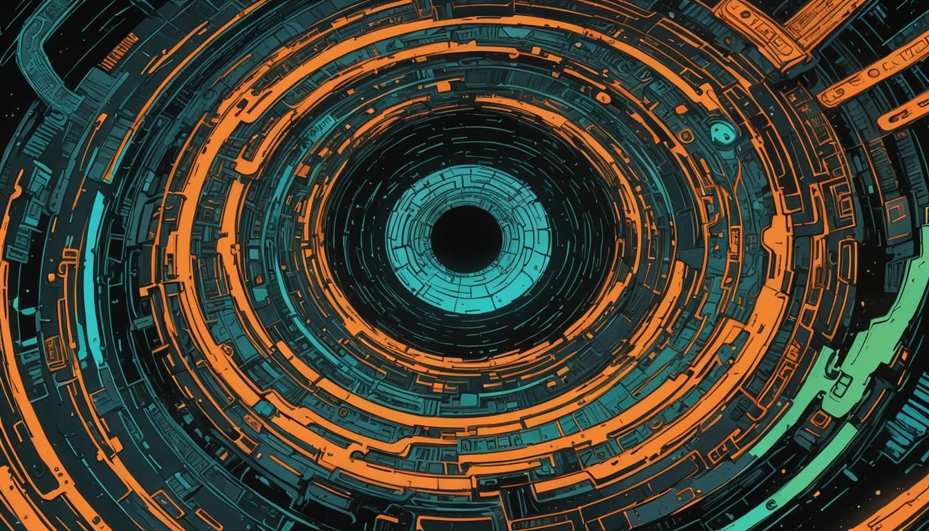 Cyberpunk Comic Book Black Hole with Neon Centipedes