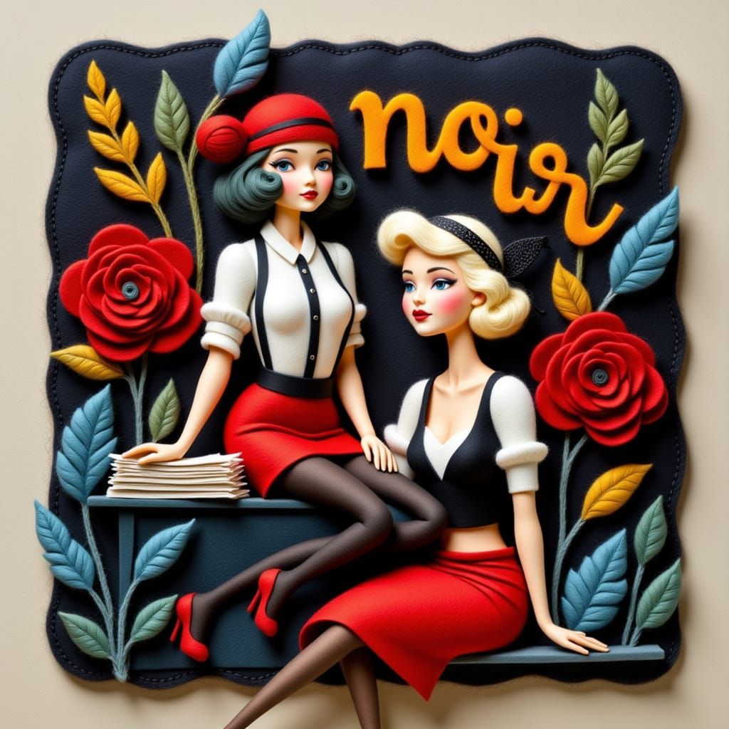 Felt Cutout Noir Scene with Detective and Reporter