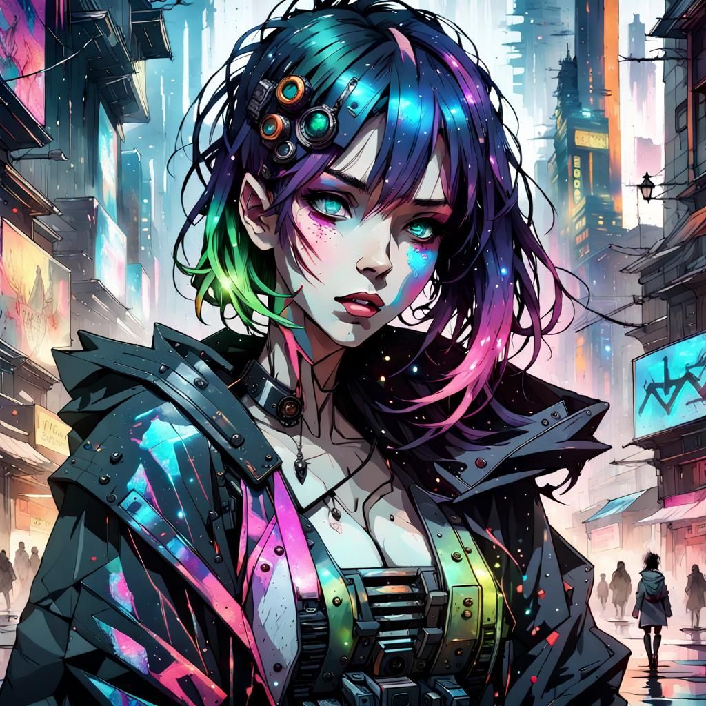 Anime; cyberpunk utopian city. Mysterious XL