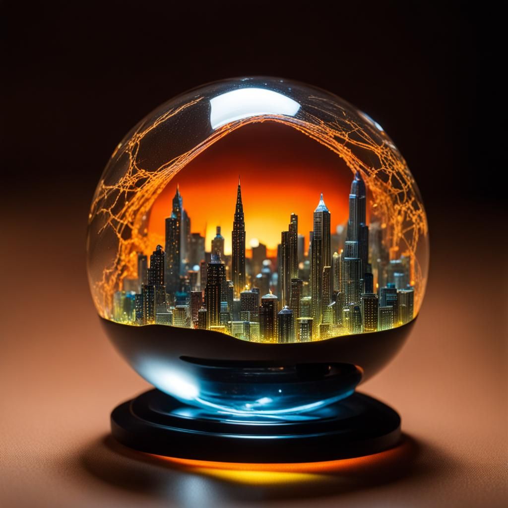 Miniature Halloween City Inside Cracked Glass Head
