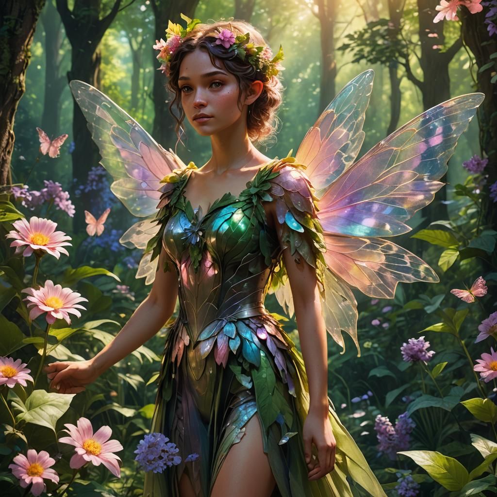 Summer Fae in Lush Forest: Cinematic Concept Art