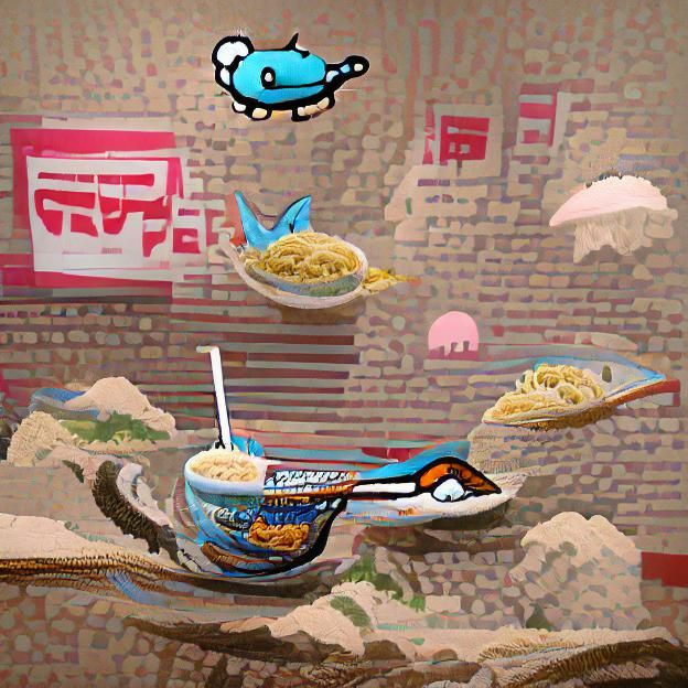 Ramen Shop with Flying Wailord: Pixel Art