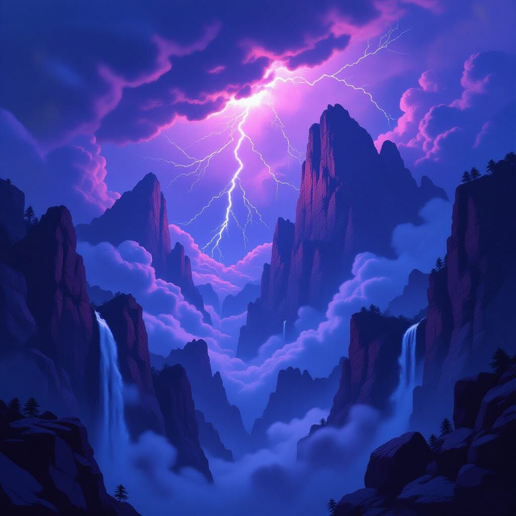 Floating Mountains with Waterfalls and Lightning