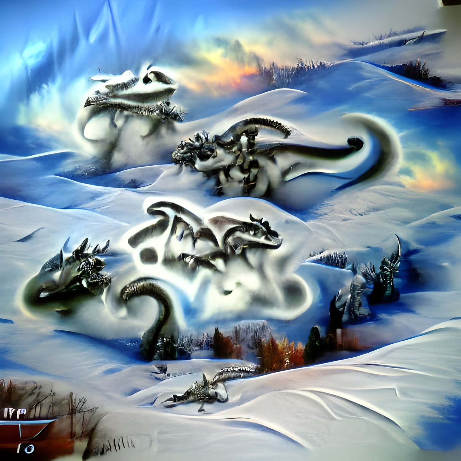 Airbrush Art: Dragons in a Snowy Landscape