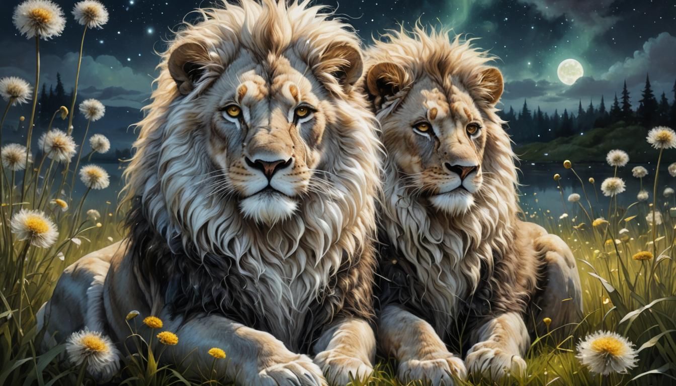 Dandelion Mane Lion in Impressionistic Style