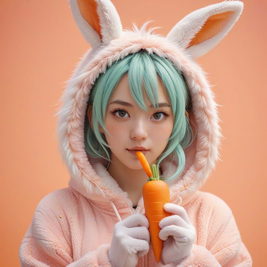 Anime Teen in Bunny Suit with Carrot