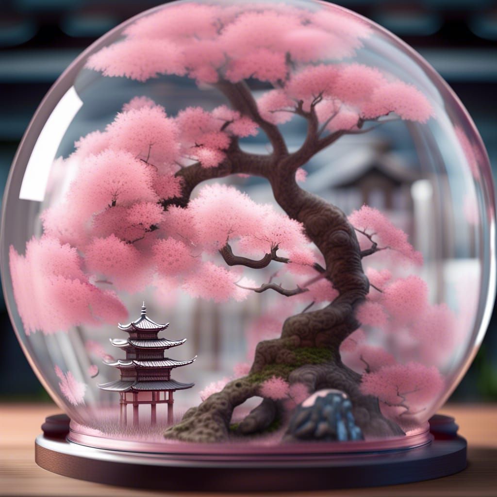 Sakura Tree in Snowglobe: Hyperrealistic 8k