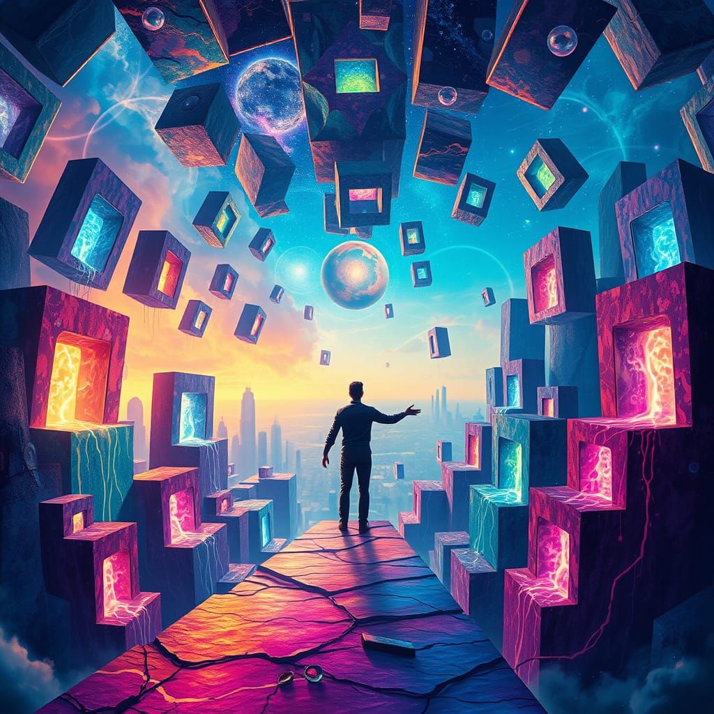 Surreal Portals in Cosmic Sky, Digital Painting