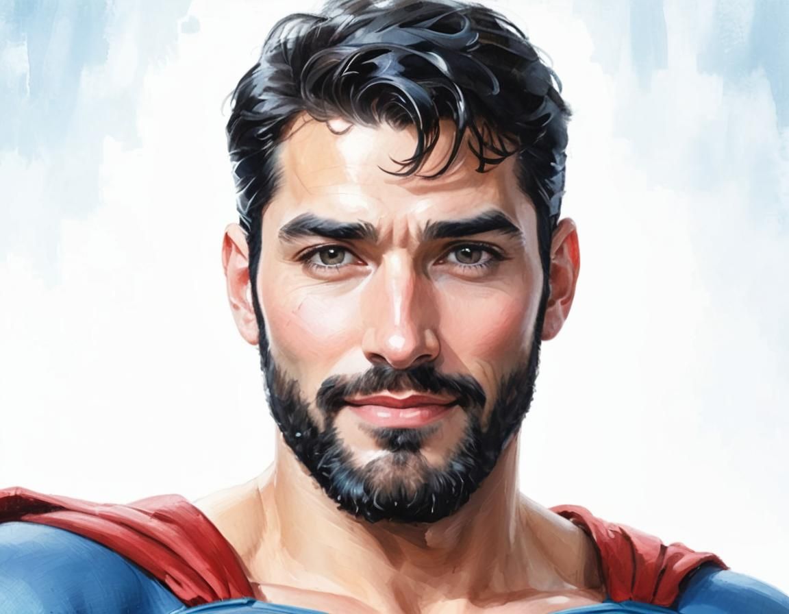 Black-Bearded Superman Portrait in Impressionist Style