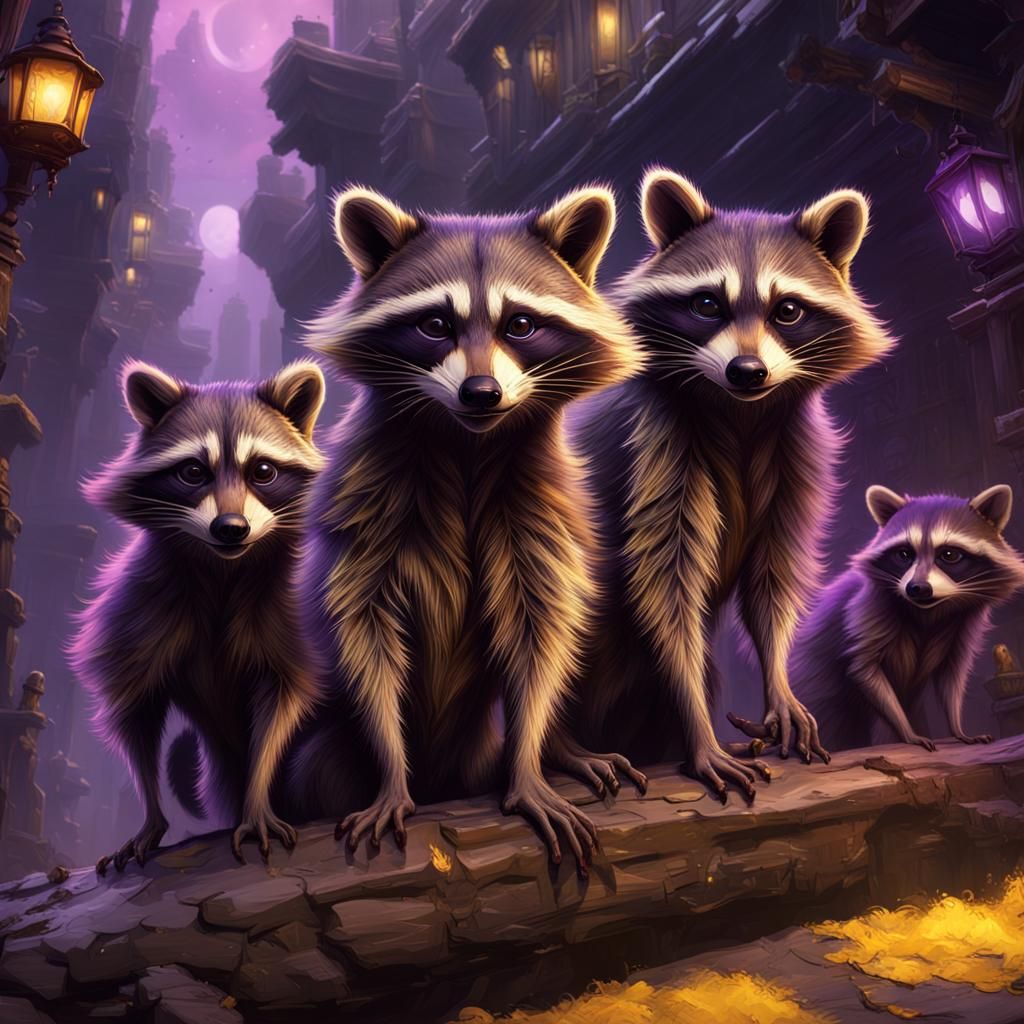 Raccoons in Dark Fantasy Style, 8K