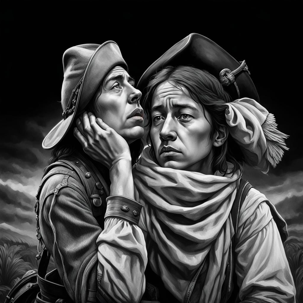 Tired Pilgrim in Dramatic Black and White Style