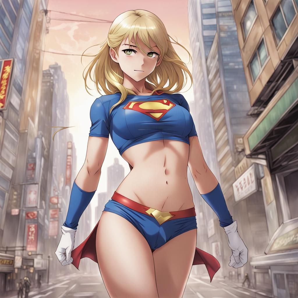 Blonde Supergirl in Anime Style