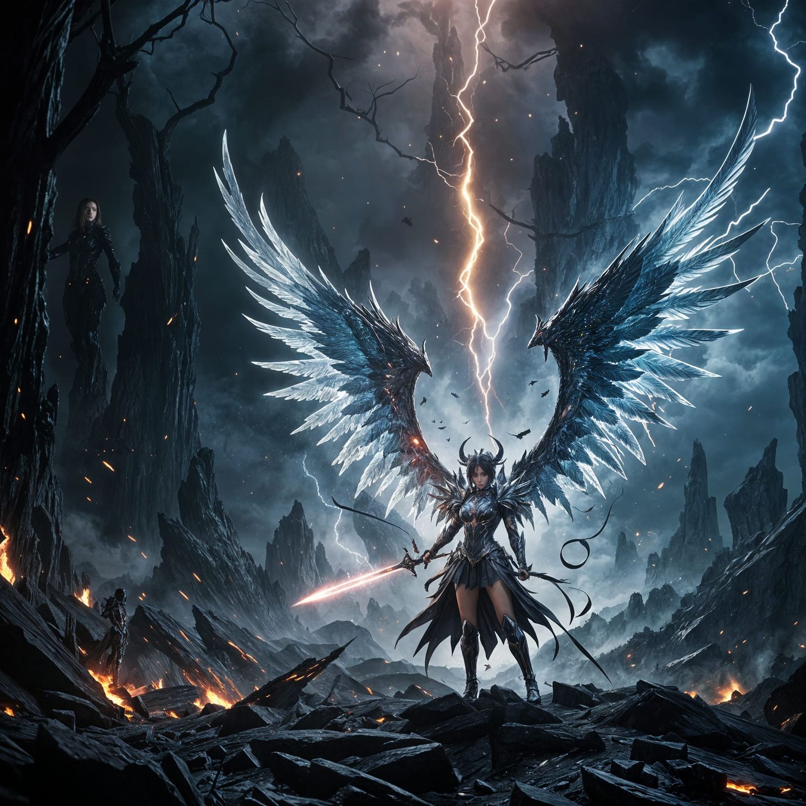 Anime Female Warrior Slicing Through Enemy Lines