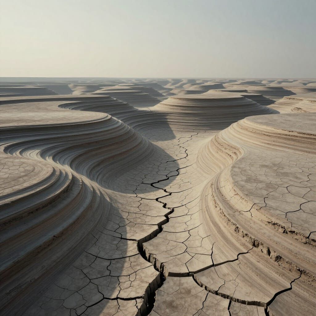 Monumental Abstract Landscape: Cracked World Folding Inward