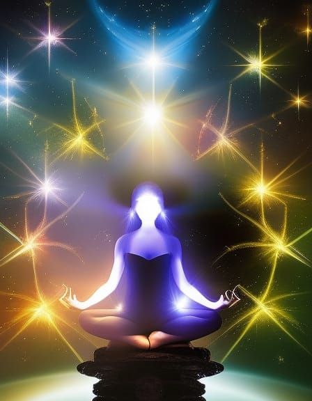 Spiritual Silhouette Meditating in Divine Circle