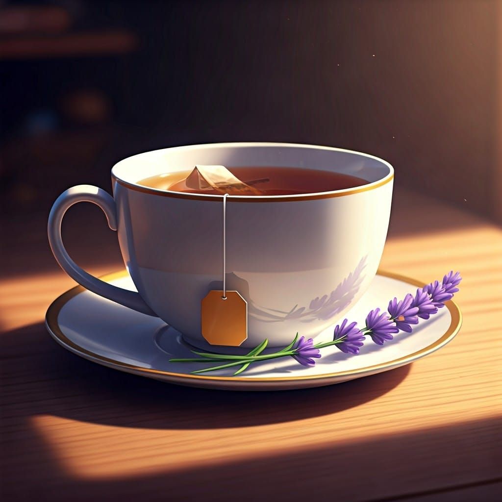 Delicate Anime-Style Tea Cup in Whimsical Sunlight