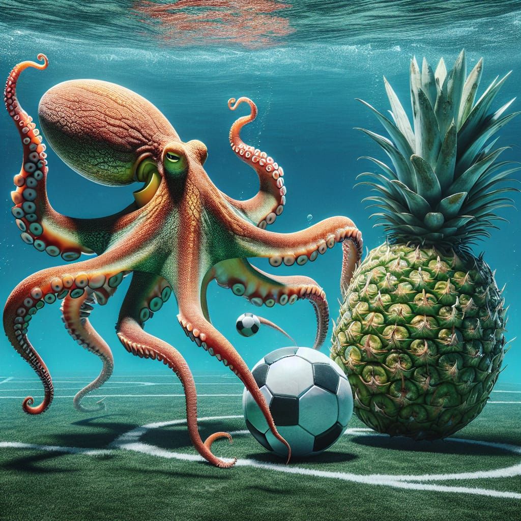 Underwater Soccer Match: Octopus vs. Pineapple