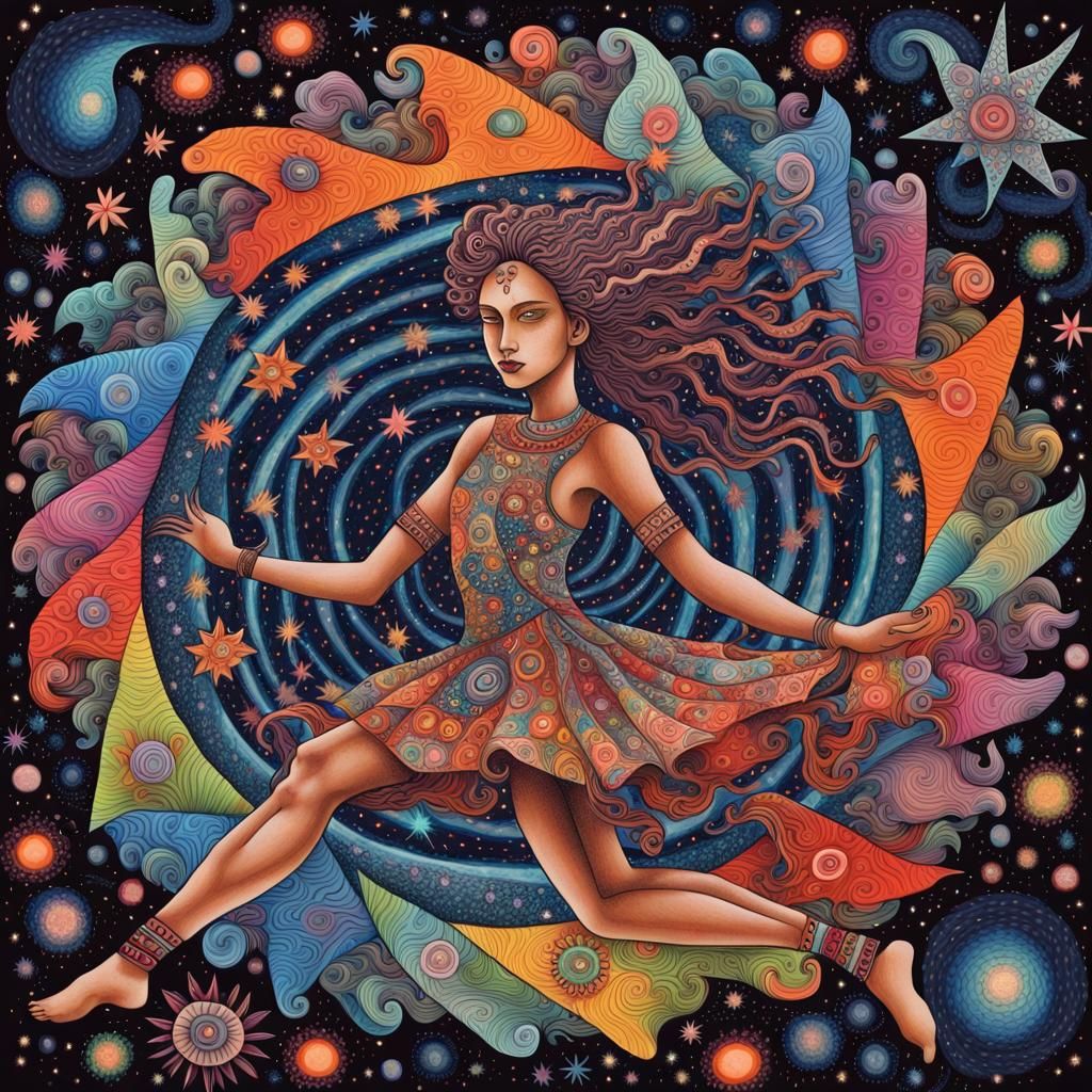 Cosmic Shaman Dancer in Folk Art Style