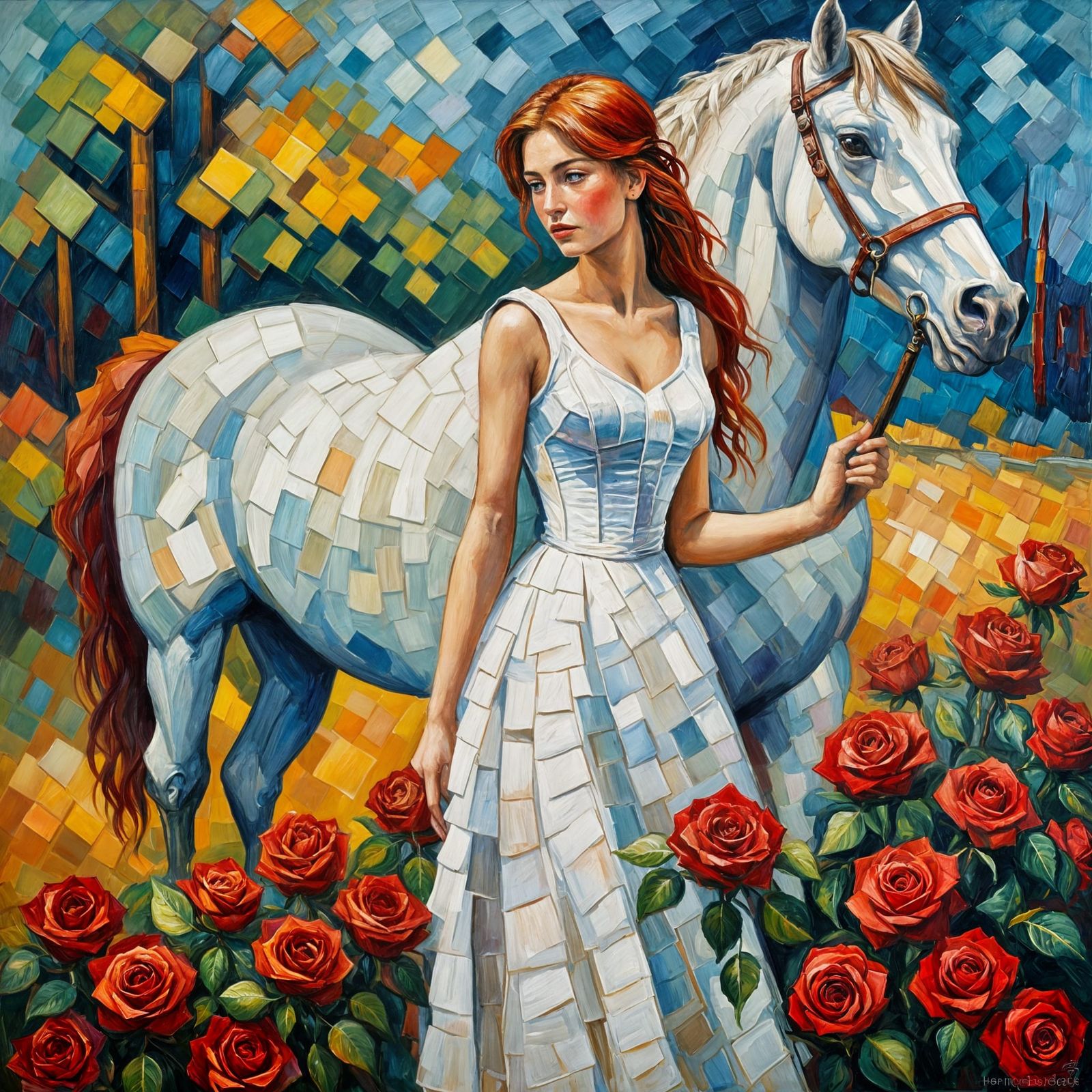 Goddess of Nature in Neo-Impressionist Oil Painting