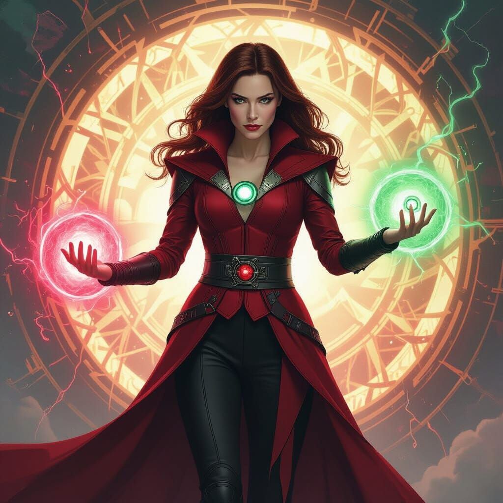 Scarlet Witch and Doctor Strange Fusion in Cosmic Vortex