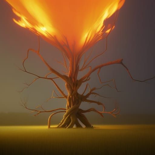 Steampunk Fantasy Tree with Burning Branches