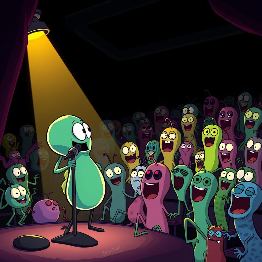 Microbe Comedian Rocks the Stand-Up Stage in Cartoon Style