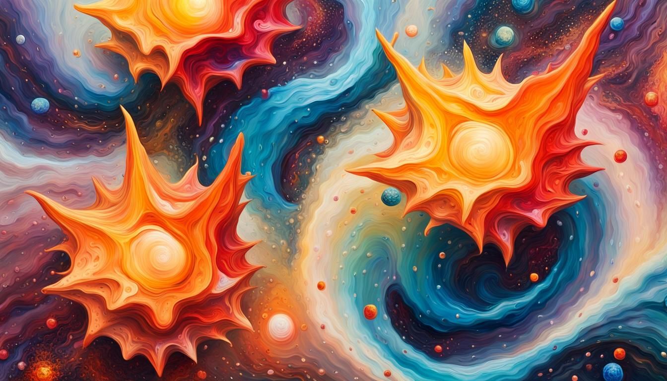 Cosmic Stars Spin in Vivid Impasto Abstract Art