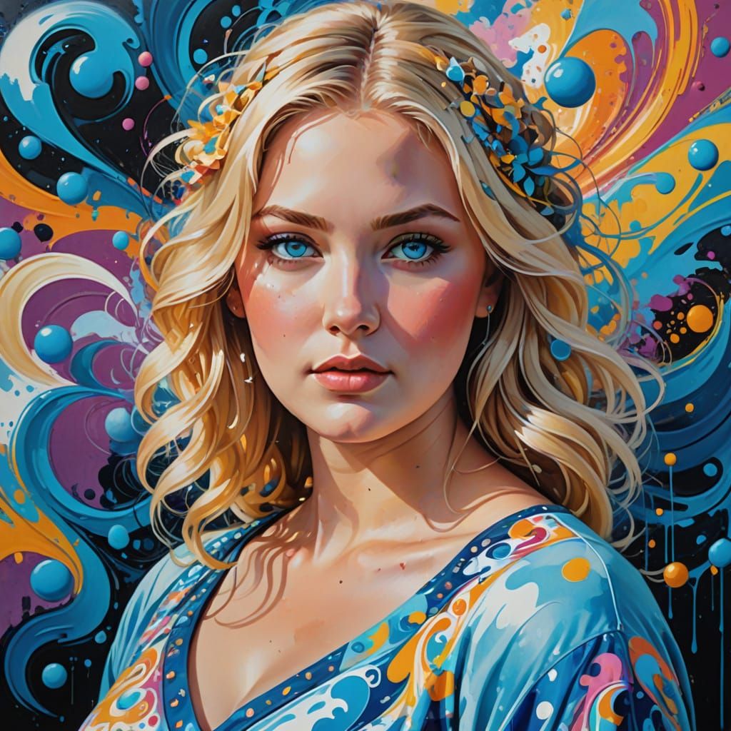 Vibrant Street Art Portrait of a Serene Plus-Sized Woman