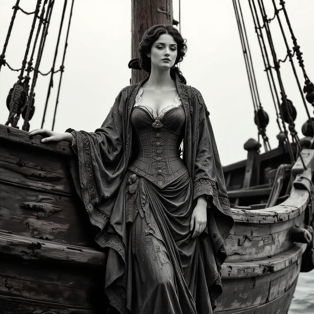 Ship Figurehead in Style of Gustave Doré Engraving
