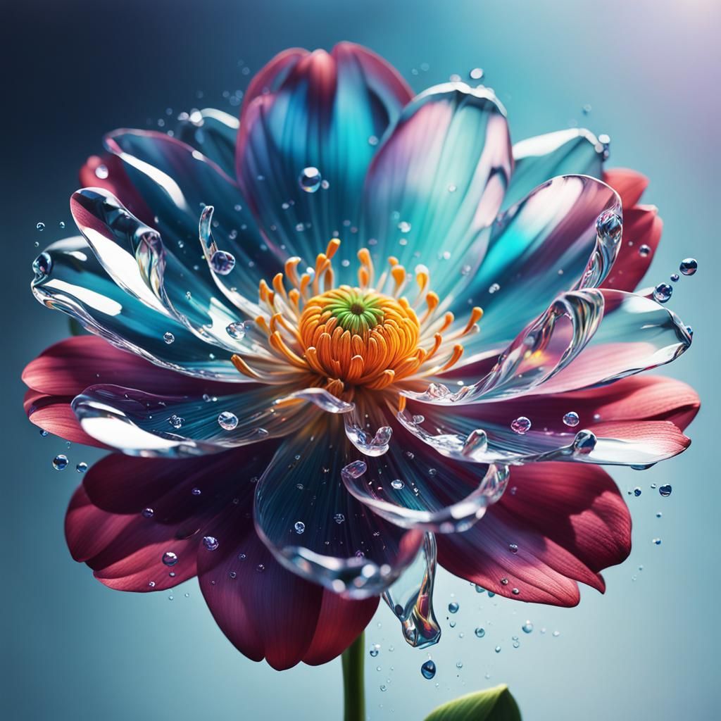 Hyperrealistic Crystal Clear Flower in Splash Art Style