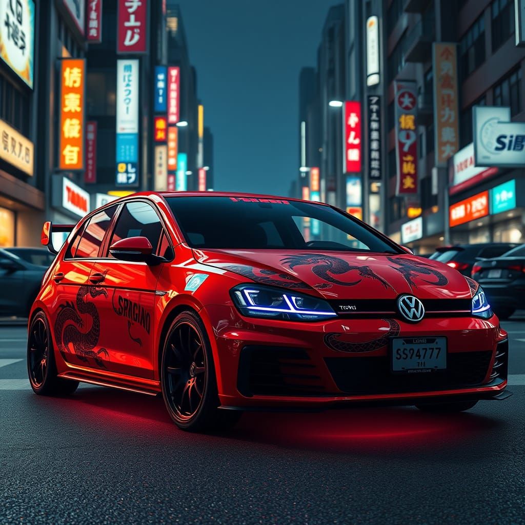 Volkswagen GTI in Cyberpunk Tokyo Drift Scene