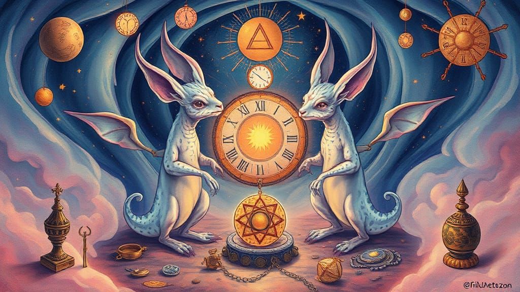 Mystical Buderoos in Dreamlike Split-Infinity Illustration