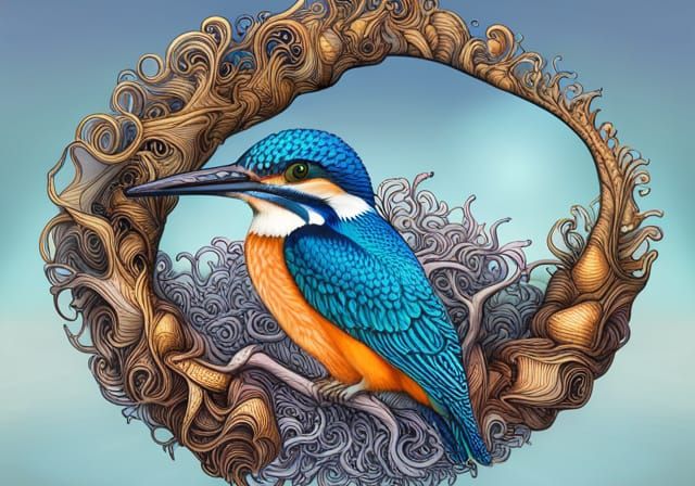 Sacred Kingfisher with Australian Flora in 3D