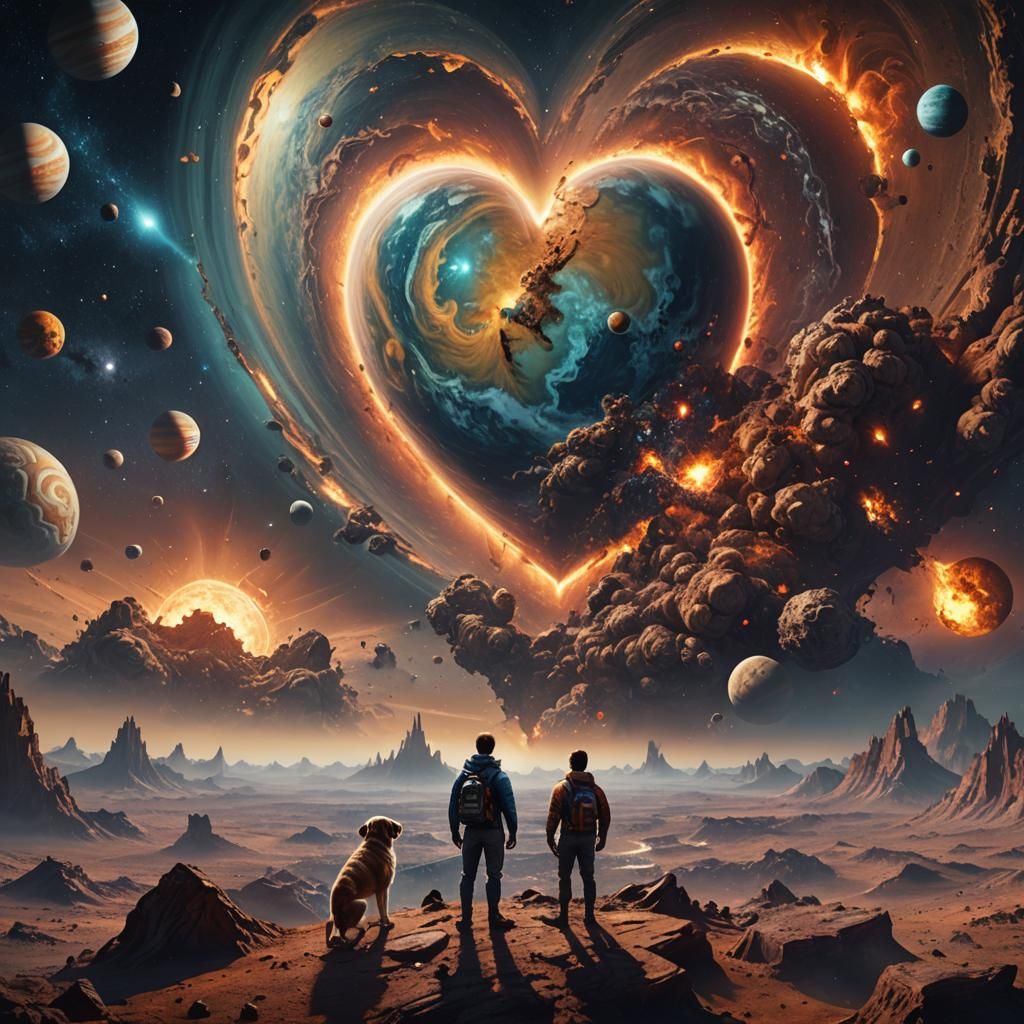 Man and Dog Witness Heart-Shaped Planetary Collision