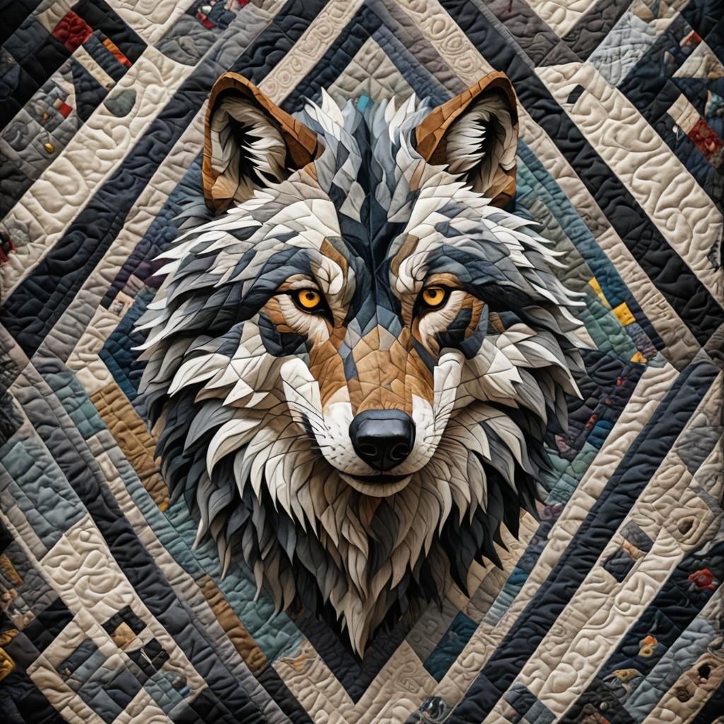 Wolf as a Giant Quilt Creature in 8k
