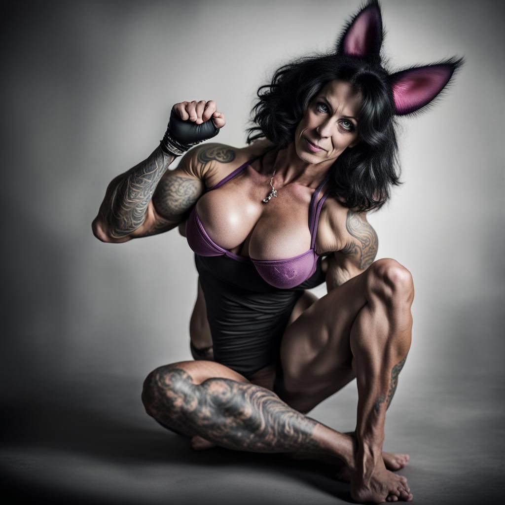 Alice in Wonderland: Female Bodybuilder with Cheshire Cat