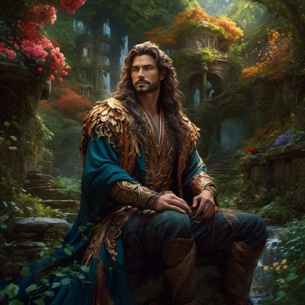 Fairy King Portrait in Floral Fantasycore Style